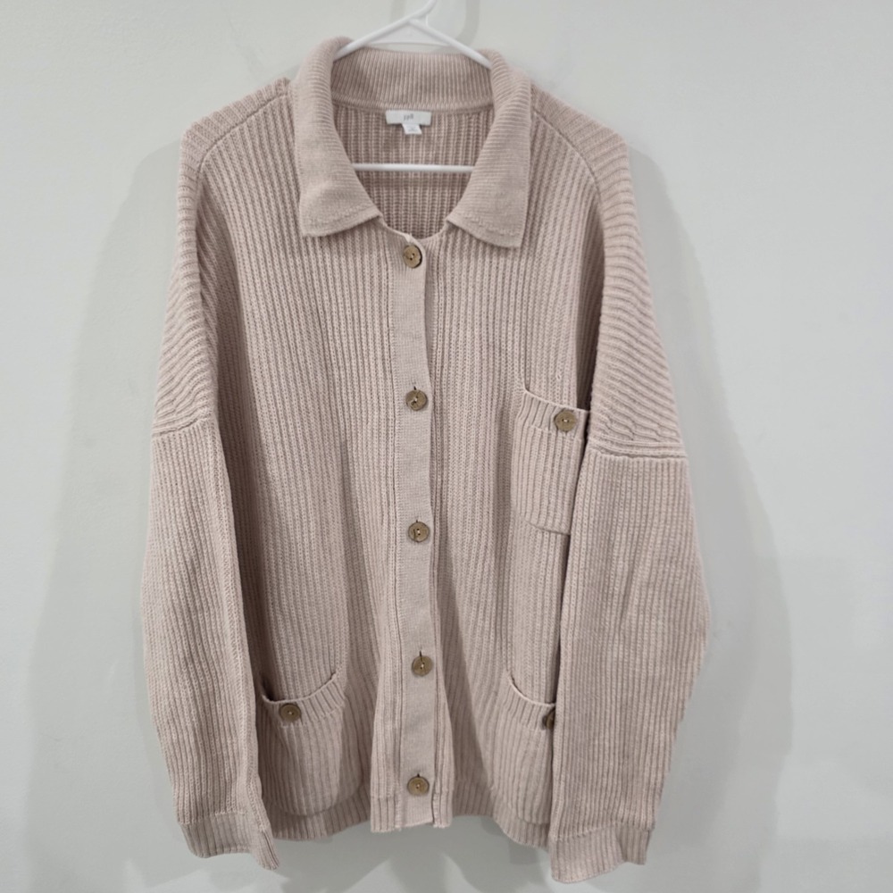 J‎ Jill Womens Cream Cardigan Size 3X Button Up Soft Girl Minimalist Beachy